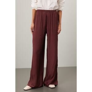 Splendid Lumi Satin Pants Burgundy Geometric Print Elastic‎ Waist Wide Leg Sz M